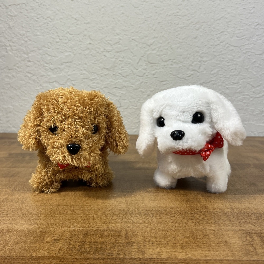 Lot of 2 Nico Robotica  Puppy Walking Robot Dogs White & Brown - Tested